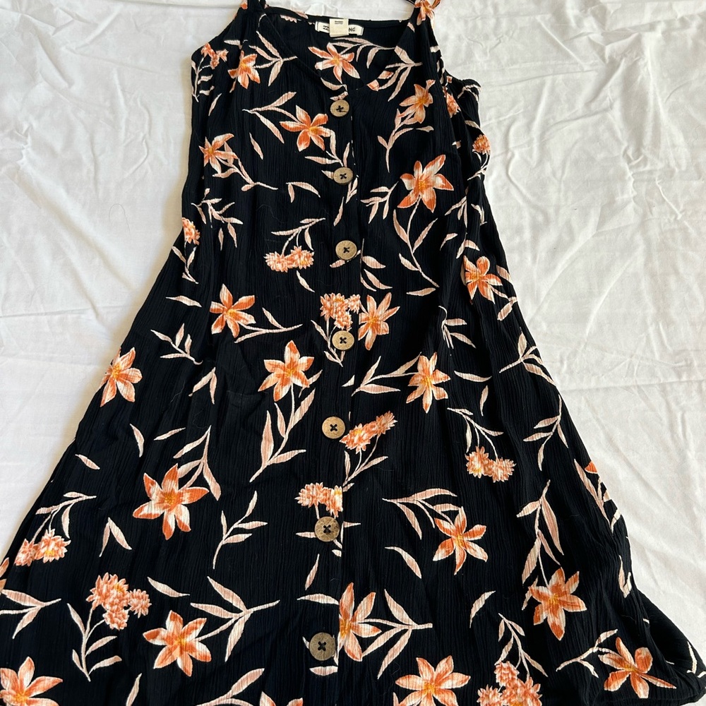 Billabong Black Dress with Orange Floral Design